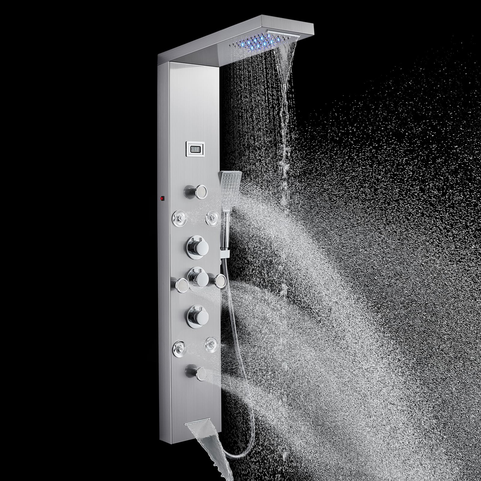 POPFLY LED Rainfall Waterfall Shower Panel Tower System, 4
